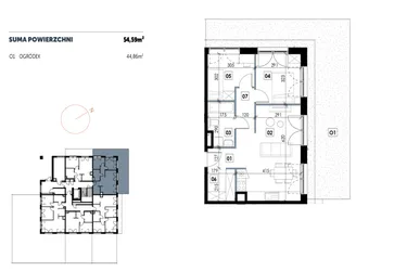 Rzut - Mieszkanie na sprzedaż 3 pokoje o powierzchni 54,59 m² - numer D02 w Osiedle Strefa Komfortu