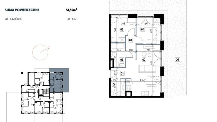Rzut - Mieszkanie na sprzedaż 3 pokoje o powierzchni 54,59 m² - numer D02 w Osiedle Strefa Komfortu