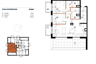 Rzut - Mieszkanie na sprzedaż 3 pokoje o powierzchni 84,29 m² - numer C22 w Osiedle Strefa Komfortu