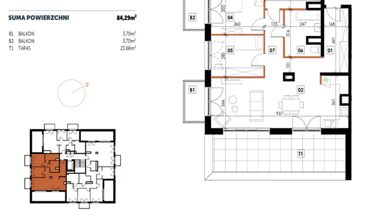 Rzut - Mieszkanie na sprzedaż 3 pokoje o powierzchni 84,29 m² - numer C22 w Osiedle Strefa Komfortu