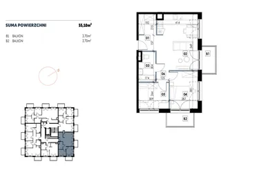 Rzut - Mieszkanie na sprzedaż 3 pokoje o powierzchni 55,1 m² - numer D10 w Osiedle Strefa Komfortu
