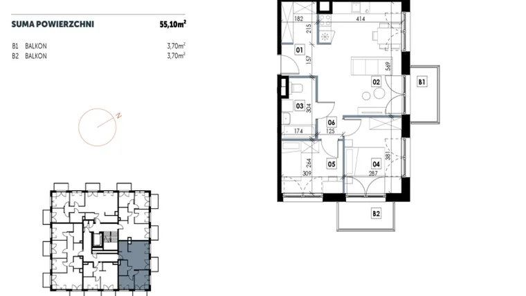 Rzut - Mieszkanie na sprzedaż 3 pokoje o powierzchni 55,1 m² - numer D10 w Osiedle Strefa Komfortu