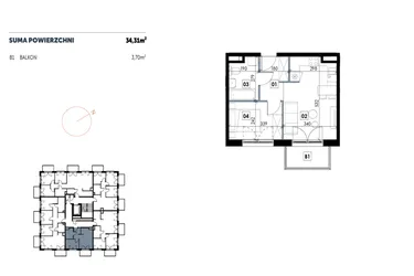 Rzut - Mieszkanie na sprzedaż 2 pokoje o powierzchni 34,32 m² - numer D09 w Osiedle Strefa Komfortu