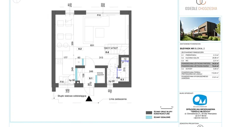 Rzut - Dom na sprzedaż 4 pokoje o powierzchni 72,43 m² - numer 2.5 w Osiedle Chodzieska