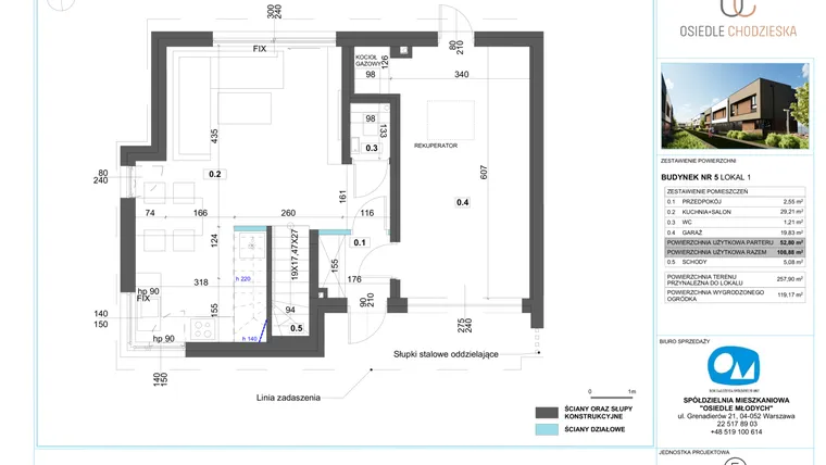 Rzut - Dom na sprzedaż 5 pokoi o powierzchni 108,88 m² - numer 1.5 w Osiedle Chodzieska