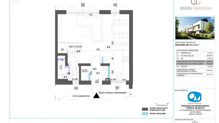 Rzut - Dom na sprzedaż 4 pokoje o powierzchni 72,43 m² - numer 1.10 w Osiedle Chodzieska