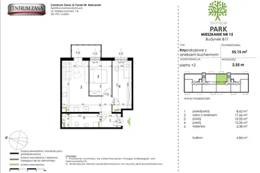 Rzut - Mieszkanie na sprzedaż 3 pokoje o powierzchni 55,15 m² - numer B11_M15 w Snopków Park bud. B11 i B12
