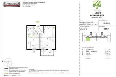 Rzut - Mieszkanie na sprzedaż 2 pokoje o powierzchni 40,34 m² - numer B11_M32 w Snopków Park bud. B11 i B12