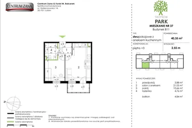 Rzut - Mieszkanie na sprzedaż 2 pokoje o powierzchni 40,35 m² - numer B11_M37 w Snopków Park bud. B11 i B12