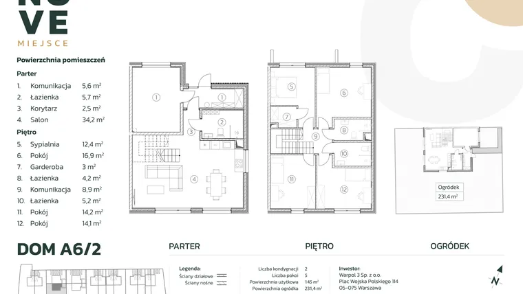 Rzut - Dom na sprzedaż 5 pokoi o powierzchni 142,3 m² - numer A6/2 w Nove Miejsce Kąty Węgierskie