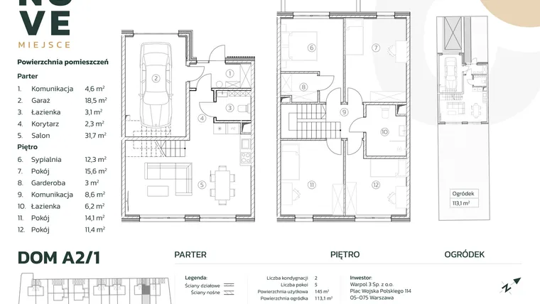 Rzut - Dom na sprzedaż 5 pokoi o powierzchni 130,4 m² - numer A2/1 w Nove Miejsce Kąty Węgierskie