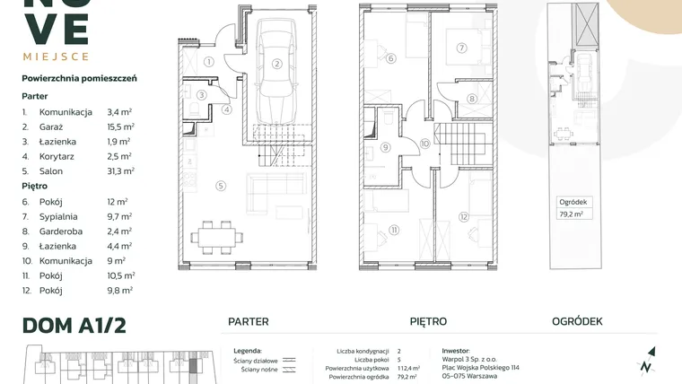 Rzut - Dom na sprzedaż 5 pokoi o powierzchni 112,4 m² - numer A1/2 w Nove Miejsce Kąty Węgierskie