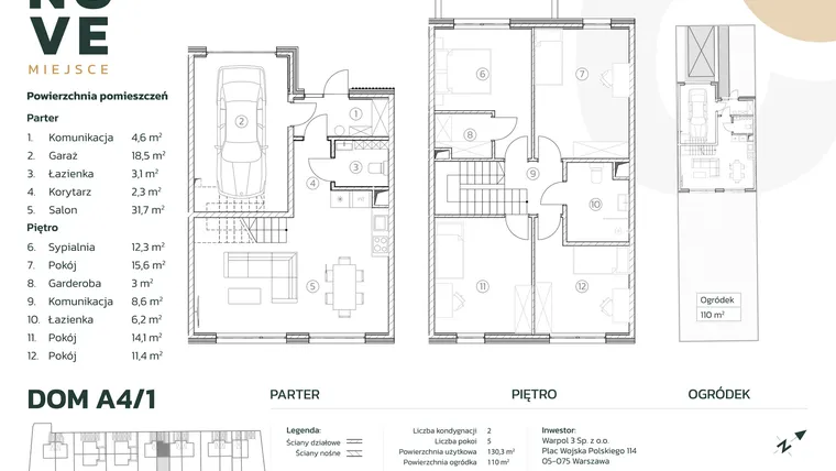 Rzut - Dom na sprzedaż 5 pokoi o powierzchni 130,4 m² - numer A4/1 w Nove Miejsce Kąty Węgierskie