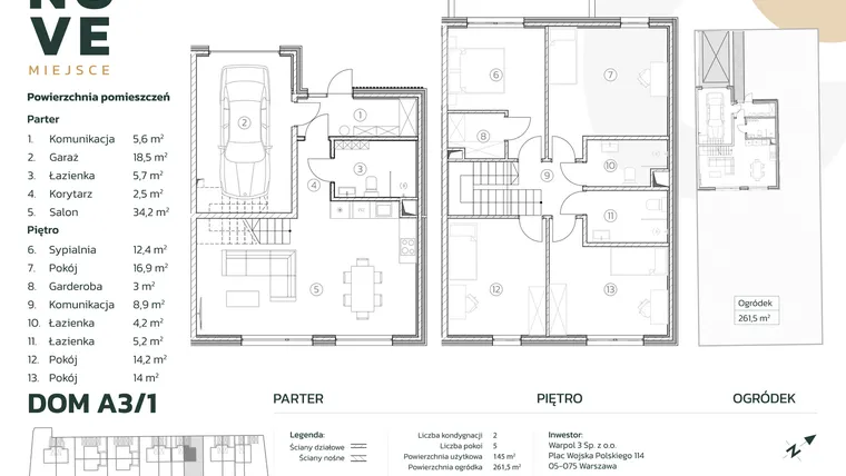 Rzut - Dom na sprzedaż 5 pokoi o powierzchni 145,3 m² - numer A3/1 w Nove Miejsce Kąty Węgierskie
