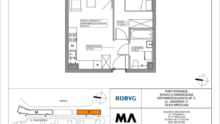 Rzut - Mieszkanie na sprzedaż 2 pokoje o powierzchni 39,1 m² - numer PPO/P/A/4/7 w Port Popowice bud. M i P