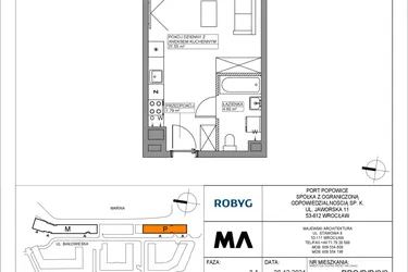 Rzut - Mieszkanie na sprzedaż 1 pokój o powierzchni 27,94 m² - numer PPO/P/B/8/3 w Port Popowice bud. M i P