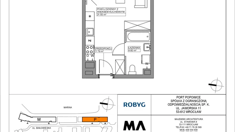 Rzut - Mieszkanie na sprzedaż 1 pokój o powierzchni 27,94 m² - numer PPO/P/B/8/3 w Port Popowice bud. M i P