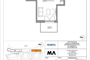 Rzut - Mieszkanie na sprzedaż 1 pokój o powierzchni 28,84 m² - numer PPO/P/B/5/1 w Port Popowice bud. M i P