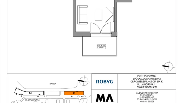 Rzut - Mieszkanie na sprzedaż 1 pokój o powierzchni 28,84 m² - numer PPO/P/B/5/1 w Port Popowice bud. M i P