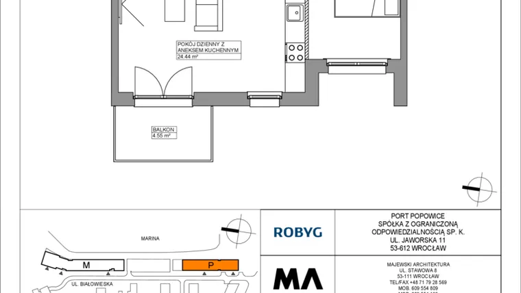 Rzut - Mieszkanie na sprzedaż 2 pokoje o powierzchni 48,65 m² - numer PPO/P/A/2/10 w Port Popowice bud. M i P