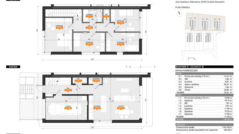 Rzut - Dom na sprzedaż 5 pokoi o powierzchni 146,29 m² - numer 5B w Osiedle Osowiecka