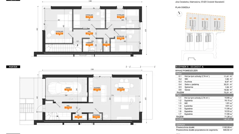 Rzut - Dom na sprzedaż 5 pokoi o powierzchni 146,29 m² - numer 6A w Osiedle Osowiecka