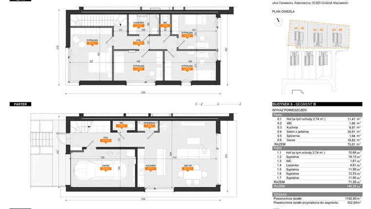 Rzut - Dom na sprzedaż 5 pokoi o powierzchni 146,29 m² - numer 6B w Osiedle Osowiecka