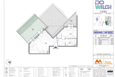Rzut - Mieszkanie na sprzedaż 2 pokoje o powierzchni 47,38 m² - numer B.00.03 w Do Wilgi