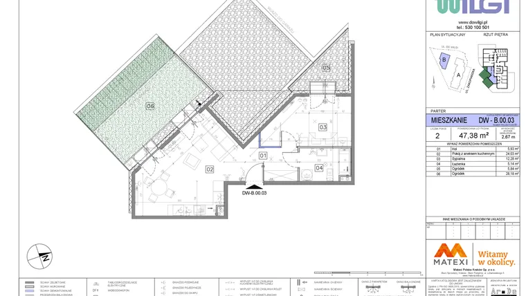 Rzut - Mieszkanie na sprzedaż 2 pokoje o powierzchni 47,38 m² - numer B.00.03 w Do Wilgi