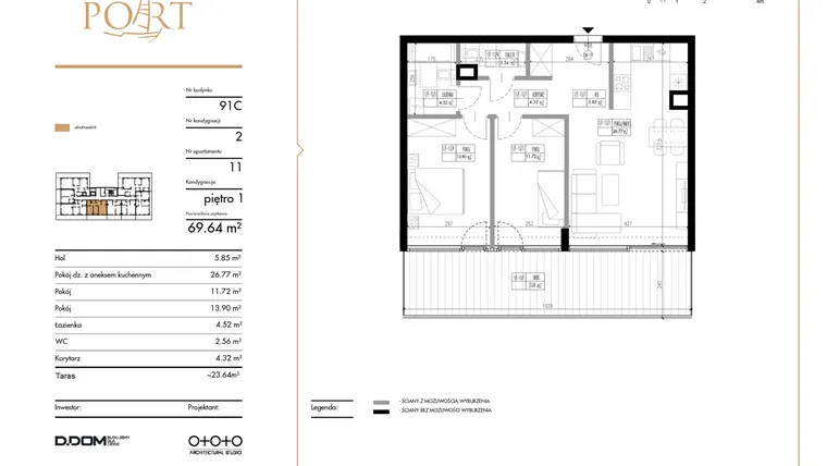 Rzut - Mieszkanie na sprzedaż 3 pokoje o powierzchni 69,64 m² - numer 11 w Warmiński Port etap III
