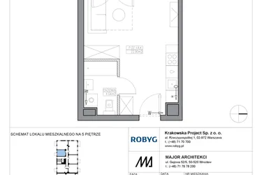 Rzut - Mieszkanie na sprzedaż 1 pokój o powierzchni 26,94 m² - numer KR5/E/5/1 w Apartamenty Krakowska etap V