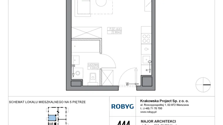 Rzut - Mieszkanie na sprzedaż 1 pokój o powierzchni 26,94 m² - numer KR5/E/5/1 w Apartamenty Krakowska etap V