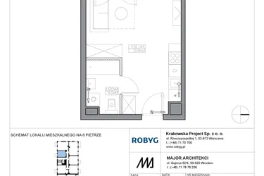 Rzut - Mieszkanie na sprzedaż 1 pokój o powierzchni 26,94 m² - numer KR5/E/6/1 w Apartamenty Krakowska etap V