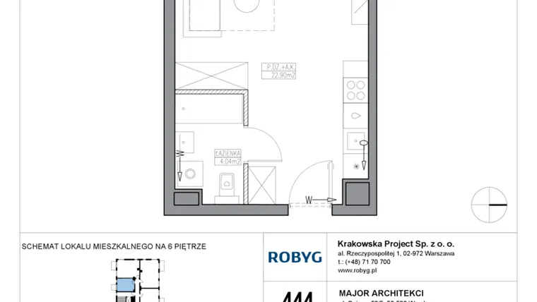 Rzut - Mieszkanie na sprzedaż 1 pokój o powierzchni 26,94 m² - numer KR5/E/6/1 w Apartamenty Krakowska etap V