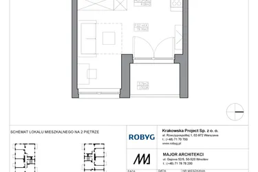 Rzut - Mieszkanie na sprzedaż 1 pokój o powierzchni 28,21 m² - numer KR5/C/2/2 w Apartamenty Krakowska etap V