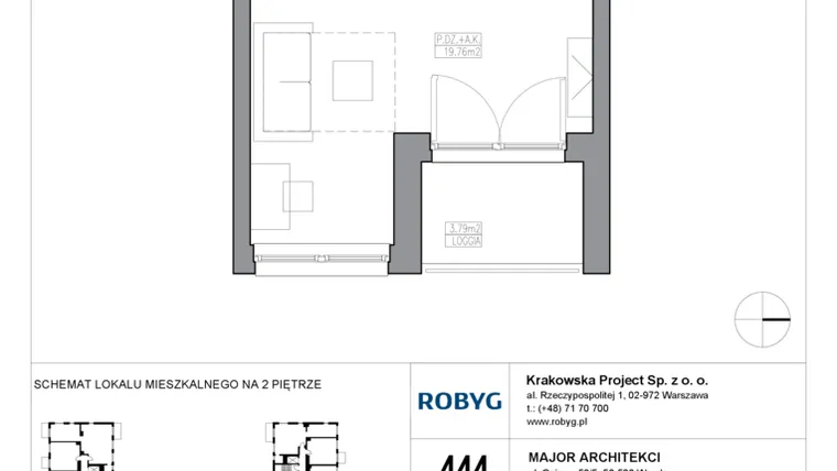 Rzut - Mieszkanie na sprzedaż 1 pokój o powierzchni 28,21 m² - numer KR5/C/2/2 w Apartamenty Krakowska etap V