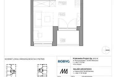 Rzut - Mieszkanie na sprzedaż 1 pokój o powierzchni 28,21 m² - numer KR5/C/3/2 w Apartamenty Krakowska etap V