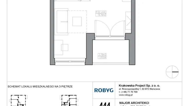 Rzut - Mieszkanie na sprzedaż 1 pokój o powierzchni 28,21 m² - numer KR5/C/3/2 w Apartamenty Krakowska etap V