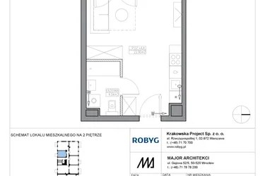 Rzut - Mieszkanie na sprzedaż 1 pokój o powierzchni 26,94 m² - numer KR5/E/2/1 w Apartamenty Krakowska etap V