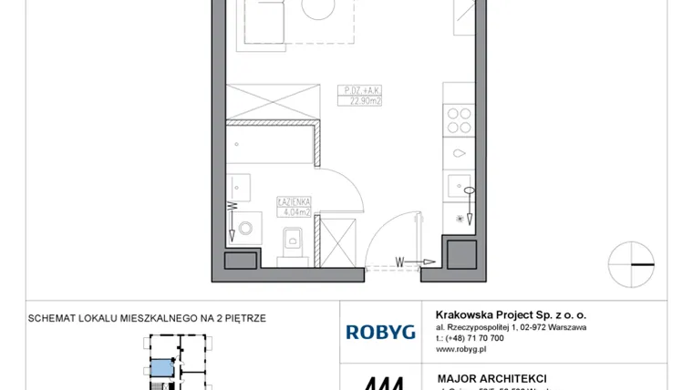 Rzut - Mieszkanie na sprzedaż 1 pokój o powierzchni 26,94 m² - numer KR5/E/2/1 w Apartamenty Krakowska etap V