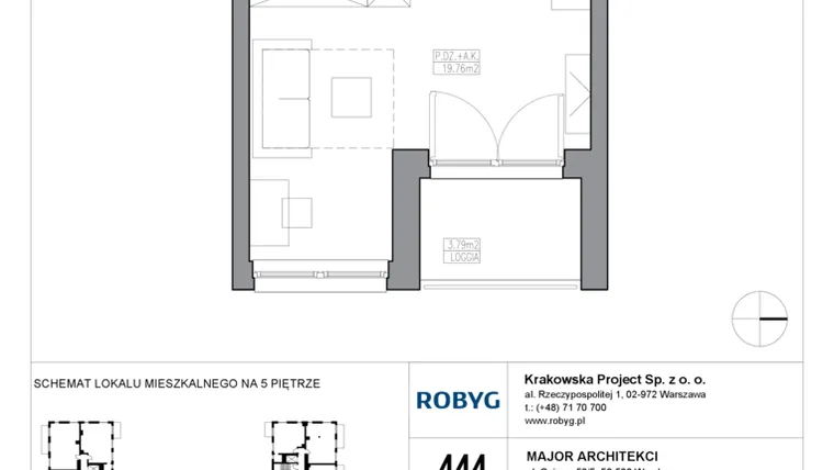 Rzut - Mieszkanie na sprzedaż 1 pokój o powierzchni 28,21 m² - numer KR5/C/5/2 w Apartamenty Krakowska etap V