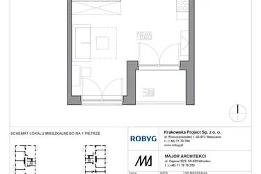 Rzut - Mieszkanie na sprzedaż 1 pokój o powierzchni 32,24 m² - numer KR5/C/1/5 w Apartamenty Krakowska etap V