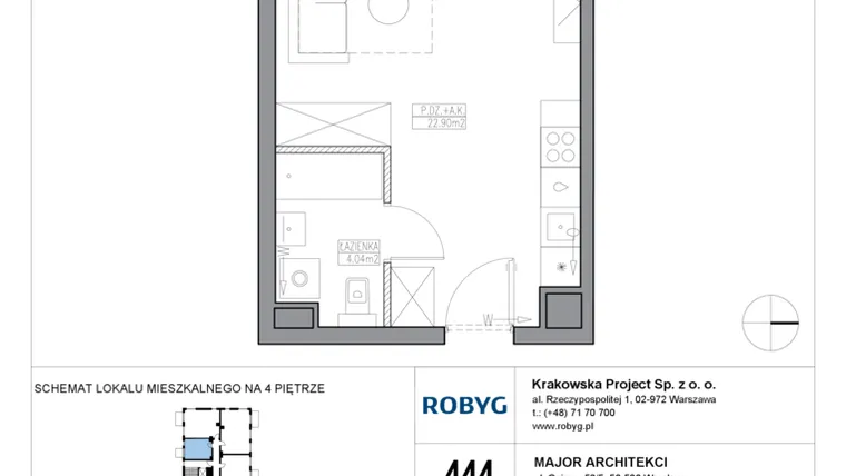 Rzut - Mieszkanie na sprzedaż 1 pokój o powierzchni 26,94 m² - numer KR5/E/4/1 w Apartamenty Krakowska etap V