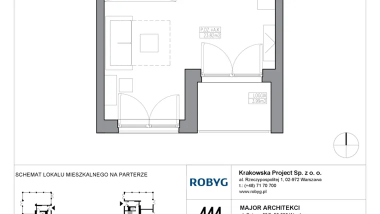 Rzut - Mieszkanie na sprzedaż 1 pokój o powierzchni 32,24 m² - numer KR5/C/0/5 w Apartamenty Krakowska etap V
