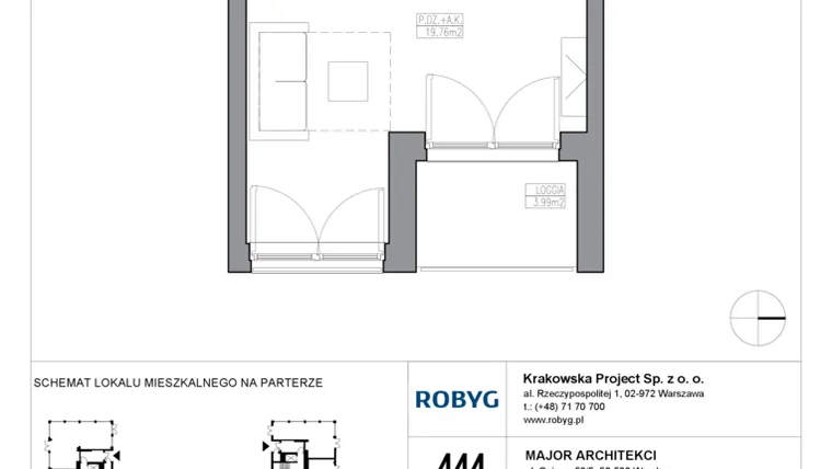 Rzut - Mieszkanie na sprzedaż 1 pokój o powierzchni 28,17 m² - numer KR5/C/0/2 w Apartamenty Krakowska etap V