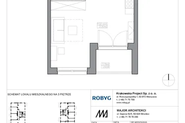 Rzut - Mieszkanie na sprzedaż 1 pokój o powierzchni 32,24 m² - numer KR5/C/3/5 w Apartamenty Krakowska etap V