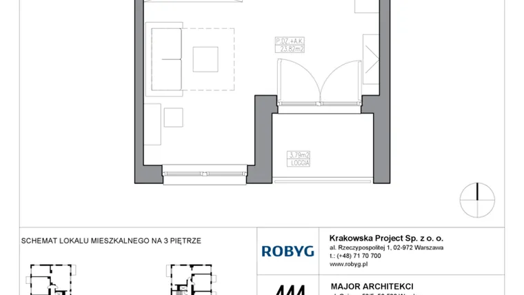 Rzut - Mieszkanie na sprzedaż 1 pokój o powierzchni 32,24 m² - numer KR5/C/3/5 w Apartamenty Krakowska etap V