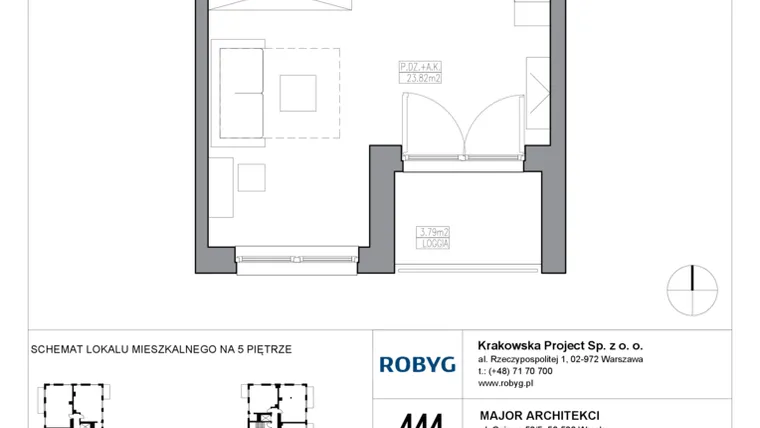 Rzut - Mieszkanie na sprzedaż 1 pokój o powierzchni 32,24 m² - numer KR5/C/5/5 w Apartamenty Krakowska etap V