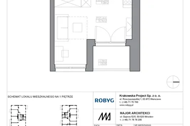 Rzut - Mieszkanie na sprzedaż 1 pokój o powierzchni 28,21 m² - numer KR5/C/1/2 w Apartamenty Krakowska etap V