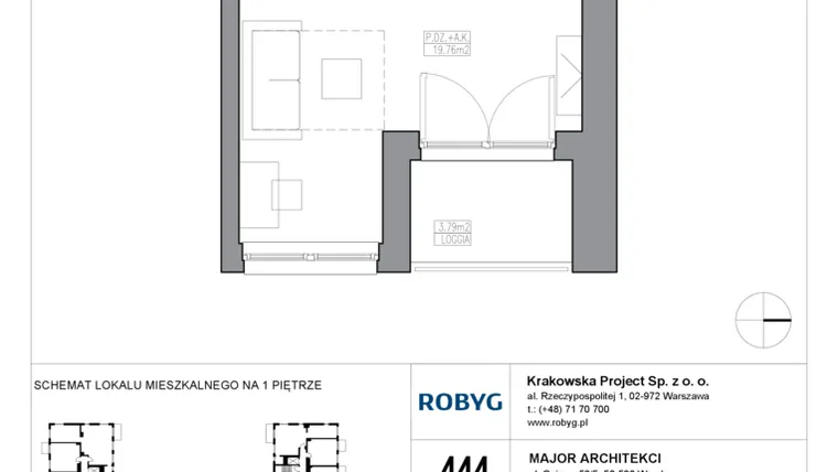 Rzut - Mieszkanie na sprzedaż 1 pokój o powierzchni 28,21 m² - numer KR5/C/1/2 w Apartamenty Krakowska etap V